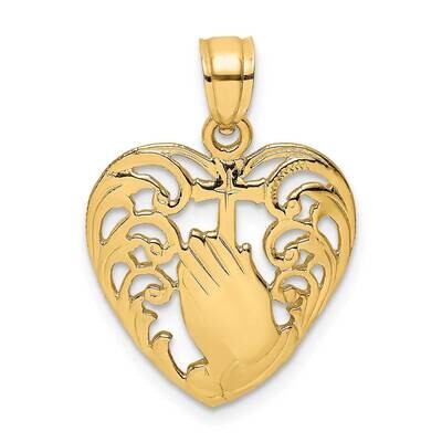 Polished Praying Hands Cross In Heart Charm 14k Gold 2-D K8413, MPN: K8413, 637218017300