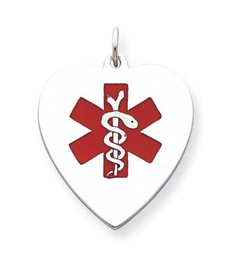 Enameled Large Heart Medical Pendant Engravable Sterling Silver XSM153, MPN: XSM153, 883957273099