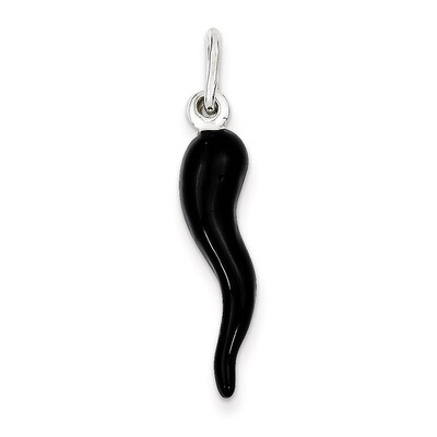 Black Enamel Italian Horn Pendant Sterling Silver QC6095, MPN: QC6095, 883957576336