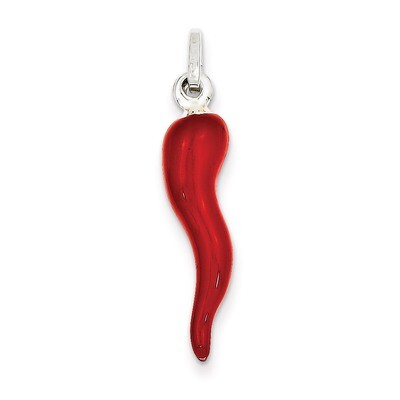 Red Enamel Italian Horn Pendant Sterling Silver QC6093, MPN: QC6093, 886774760285