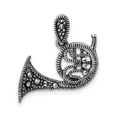 Marcasite French Horn Pendant Sterling Silver Antiqued QC9608, MPN: QC9608,