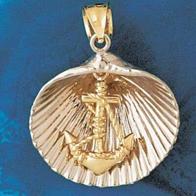 Dazzlers Jewelry Seashell Shell Ship Anchor Two Tone White Pendant Necklace Charm Bracelet in Yello…
