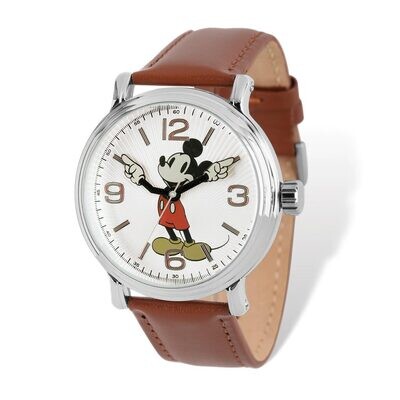 Disney Brown Leather Mickey Mouse Watch Adult Size XWA5153, MPN: XWA5153, 843231080638