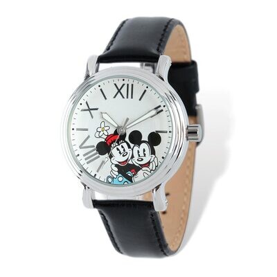 Disney Black Leather Mickey &amp; Minnie Watch Adult Size XWA5145, MPN: XWA5145, 843231082137