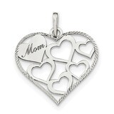 Textured &#39;Mom&#39; Engraved Heart Pendant Sterling Silver Polished QC8502, MPN: QC8502, 191101363832