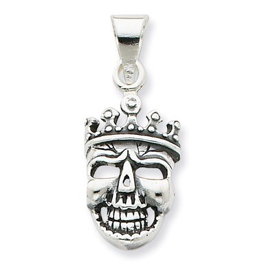 Antiqued Crowned Skull Pendant Sterling Silver QC6604