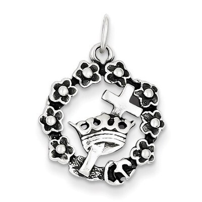 Cross, Crown &amp; Wreath Charm Sterling Silver QC4419, MPN: QC4419, 883957910963