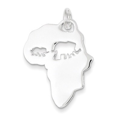 Africa Continent with Elephant Cutout Pendant Sterling Silver QC7167, MPN: QC7167, 886774760469