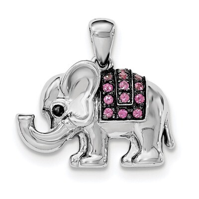 Rhodolite Garnet Elephant Pendant Sterling Silver Rhodium Polished QP4548RG, MPN: QP4548RG,