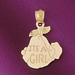 Dazzlers Jewelry Its A Baby Girl Pendant Necklace Charm Bracelet in Yellow, White or Rose Gold 5906…