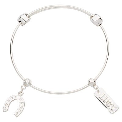 Nikki Lissoni Charm Bangle with Two Fixed Charms Lucky Horseshoe Luck Silver-plated 19cm B1160S19, …