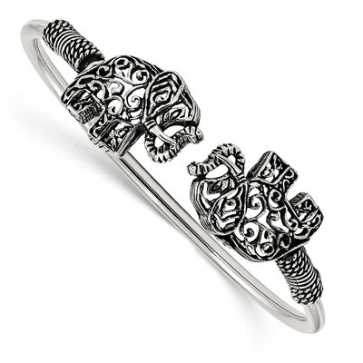 Antiqued Filigree Elephants Flexible Bangle Sterling Silver Polished QB1159, MPN: QB1159, 886774120…