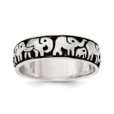 Elephants Ring Sterling Silver Polished and Antiqued QR6115, MPN: QR6115, 191101784446