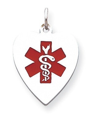 Enameled Small Heart Medical Pendant Engravable Sterling Silver XSM152, MPN: XSM152, 883957273075