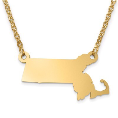 Massachusetts State Pendant with Chain Engravable Gold-plated on Sterling Silver, MPN: XNA706GP-MA,…
