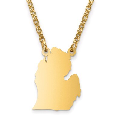 Michigan State Pendant with Chain Engravable Gold-plated on Sterling Silver, MPN: XNA706GP-MI, 8867…