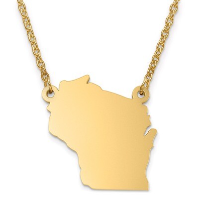 Wisconsin State Pendant with Chain Engravable Gold-plated on Sterling Silver, MPN: XNA706GP-WI, 886…