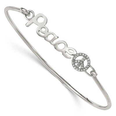 CZ Diamond PEACE with Peace Sign Bangle Sterling Silver Polished QB933, MPN: QB933, 886774749150