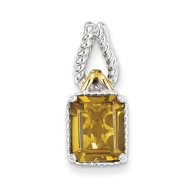 Sterling Silver with Flash Gold-plate Accent Whiskey Quartz Pendant QP2938WQ
