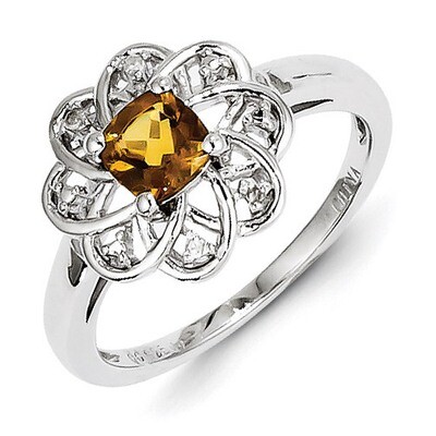 Whiskey Quartz Ring Diamond Sterling Silver QR4536WQ, MPN: QR4536WQ, 883957527277