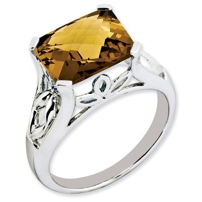 Octagonal Whiskey Quartz Ring Sterling Silver QR3186WQ, MPN: QR3186WQ, 883957363424