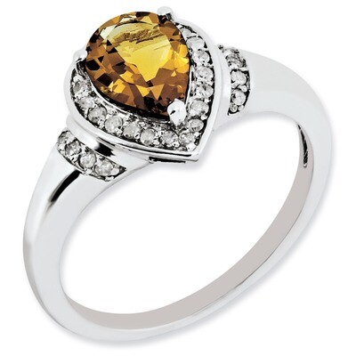 Whiskey Quartz Ring Sterling Silver Diamond QR3054WQ, MPN: QR3054WQ, 883957155227