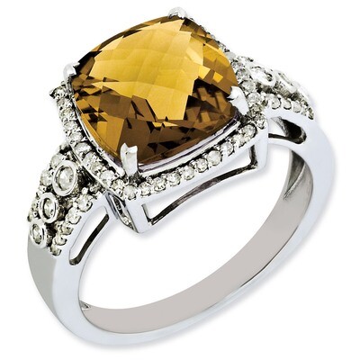Whiskey Quartz Ring Sterling Silver Diamond QR3051WQ, MPN: QR3051WQ, 883957403533