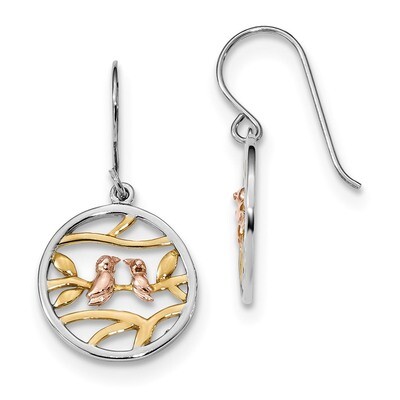 Rose &amp; Gold-tone Birds on Branches Earrings Sterling Silver Rhodium QE13539, MPN: QE13539, 19110123…