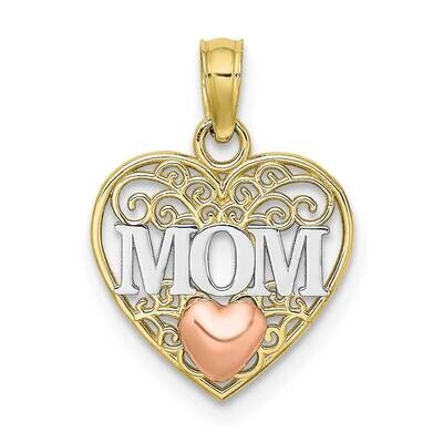 White Rhodium Polished Mom Heart In Heart Pendant 10k Two-Tone Gold  10K9559, MPN: 10K9559,