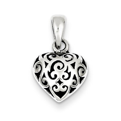 Antique Puff Heart Pendant Sterling Silver QC4561, MPN: QC4561, 883957911137