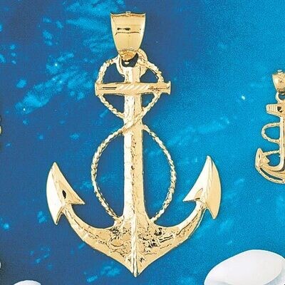 Dazzlers Jewelry Ship Anchor Pendant Necklace Charm Bracelet in Yellow, White or Rose Gold 1185, MP…