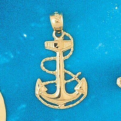 Dazzlers Jewelry Ship Anchor Pendant Necklace Charm Bracelet in Yellow, White or Rose Gold 1186, MP…