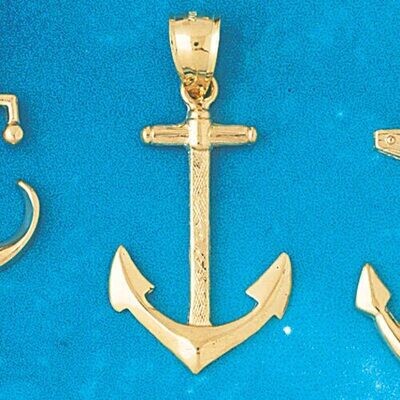 Dazzlers Jewelry Ship Anchor Pendant Necklace Charm Bracelet in Yellow, White or Rose Gold 1170, MP…