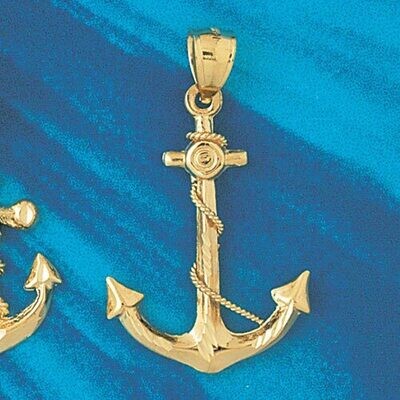 Dazzlers Jewelry Ship Anchor Pendant Necklace Charm Bracelet in Yellow, White or Rose Gold 1124, MP…