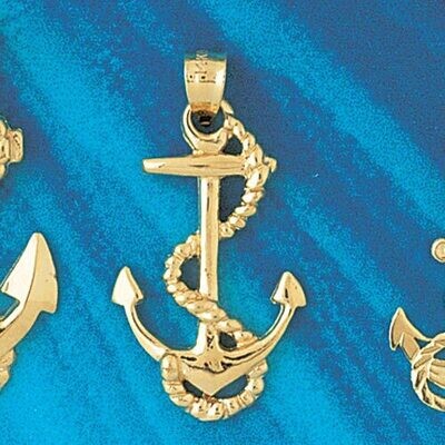 Dazzlers Jewelry Ship Anchor Pendant Necklace Charm Bracelet in Yellow, White or Rose Gold 1121, MP…