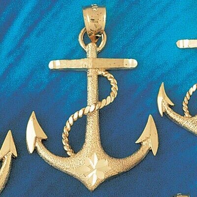 Dazzlers Jewelry Ship Anchor Pendant Necklace Charm Bracelet in Yellow, White or Rose Gold 1093, MP…