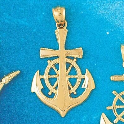 Dazzlers Jewelry Ship Anchor with Wheel Pendant Necklace Charm Bracelet in Yellow, White or Rose Go…
