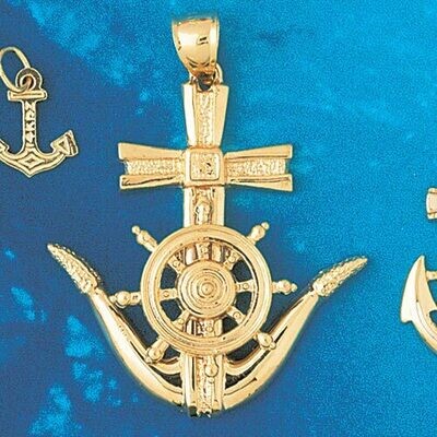 Dazzlers Jewelry Ship Anchor with Wheel Pendant Necklace Charm Bracelet in Yellow, White or Rose Go…