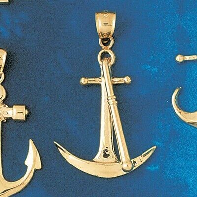 Dazzlers Jewelry Ship Anchor Dimensional Pendant Necklace Charm Bracelet in Yellow, White or Rose G…