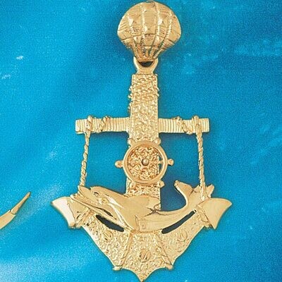 Dazzlers Jewelry Ship Anchor with Dolphin Pendant Necklace Charm Bracelet in Yellow, White or Rose …