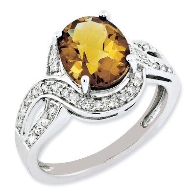 Whiskey Quartz Ring Sterling Silver Diamond QR3036WQ, MPN: QR3036WQ, 883957361178