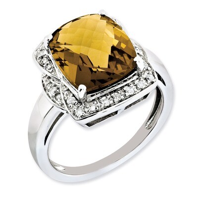 Whiskey Quartz Ring Sterling Silver Diamond QR3032WQ, MPN: QR3032WQ, 883957360997