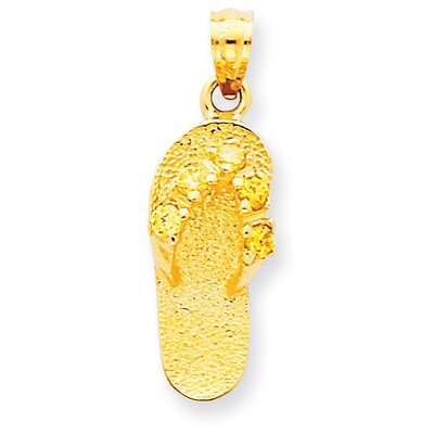 November Synthetic Diamond Birthstone Flip Flop Pendant 14k Gold D3431, MPN: D3431, 886774093420