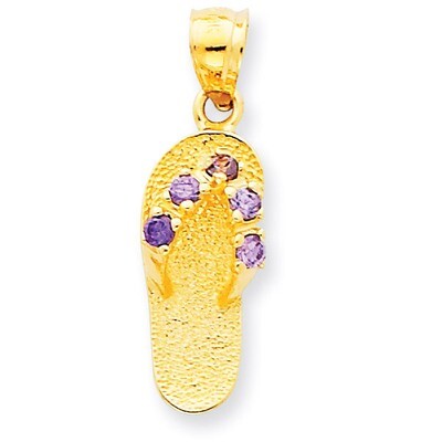 June Synthetic Diamond Birthstone Flip Flop Pendant 14k Gold D3426, MPN: D3426, 886774093376