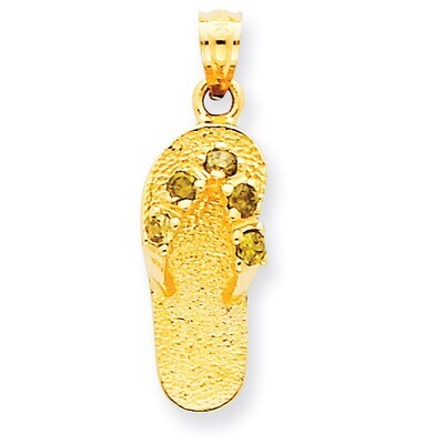 August Synthetic Diamond Birthstone Flip Flop Pendant 14k Gold D3428, MPN: D3428, 886774093390