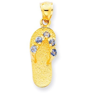 December Synthetic Diamond Birthstone Flip Flop Pendant 14k Gold D3432, MPN: D3432, 886774093437