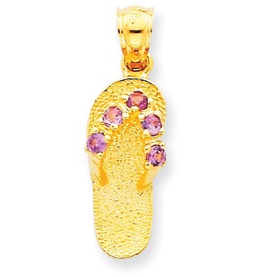 February Synthetic Diamond Birthstone Flip Flop Pendant 14k Gold D3422, MPN: D3422, 886774093338