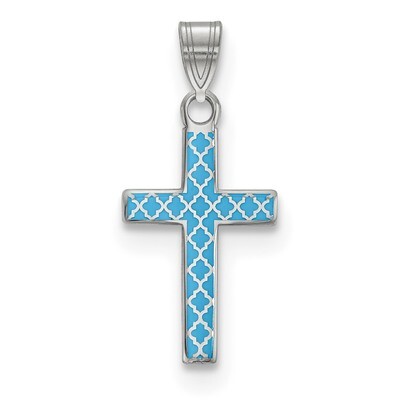 Blue Enameled Cross Hatch Cross Charm Sterling Silver QXR273, MPN: QXR273, 883957873961