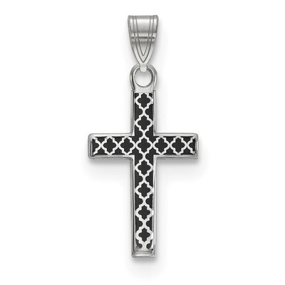 Black Enameled Cross Hatch Cross Charm Sterling Silver QXR274, MPN: QXR274, 883957873978
