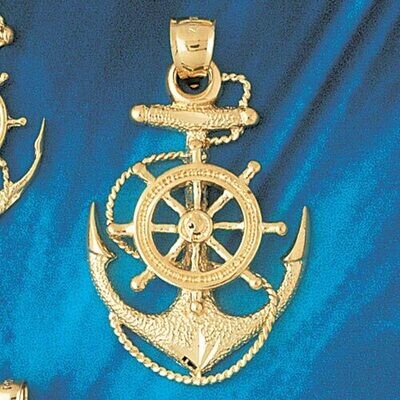 Dazzlers Jewelry Ship Anchor with Wheel Pendant Necklace Charm Bracelet in Yellow, White or Rose Go…